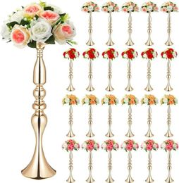 Vases Rtteri 24 pièces en métal pièce maîtresse de mariage décoration de table support de fleurs 20 pouces de haut vase bougeoir fête (or)