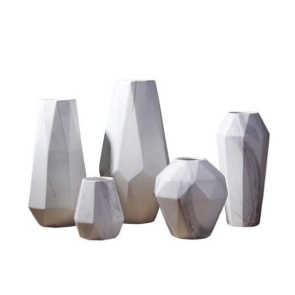 Vases Scandinave Marble Céramique Vase Géométrique moderne Design Flower Decoration Craft For Home Living Room Restaurant