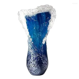 Vases Velade Vase Vase Wavy Resin Bleu pour les décorations de salon de salon Décor de café 30 cm