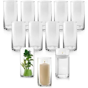 Vases ensemble de 12 cylindres en verre de 8 pouces de haut, multi-usage: bougie pilier pour décoration de mariage, décoration de salle de maison, Vase de fleur