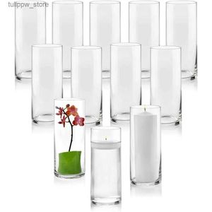 Vases Ensemble de 12 vases cylindriques en verre de pouce de haut – Bougie pilier multi-usage pour décoration de table de mariage, vase à fleurs, décoration de chambre, jardin L240309