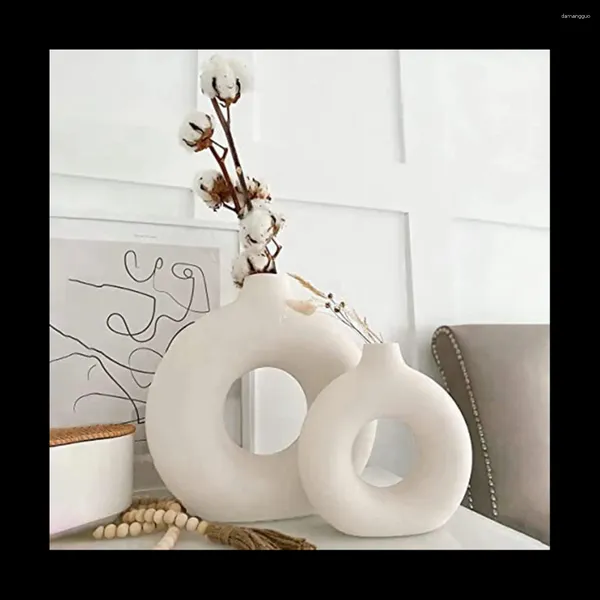 Vases lot de 2 en céramique blanc crème pour décoration de nappe d'appartement