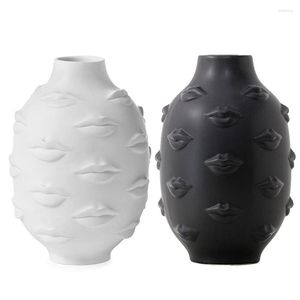 Vases lèvres Sexy blanc noir Vase lèvre humaine Pot de fleur maison jardin ornement artisanat en céramique accessoires décoratifs de bureau