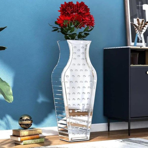 Vases SHYFOY Extra Large Grand Vase de Sol Miroir Argent Cristal Décoratif Pour Décor Pièce Maîtresse De Luxe