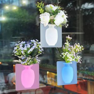 Vases Vase adhésif en Silicone avec additif, facile à enlever, autocollant magique pour mur et réfrigérateur, Pots de plantes à fleurs, accessoires de décoration pour la maison, DIY bricolage