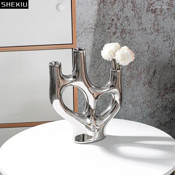 Vases Silver Abstract Cerramic Vase Flower Pots Arrangement décoratif Décoration de salon décoration moderne décor
