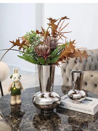 Jarrones Silver Ceramic Vase Decoración Nordic Minimalista Liver Arreglo Flower Gabinete de TV Light Luxury Hogar