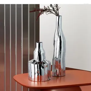 Vases Twist en argent Artisanat en céramique Vase Bureau Décoration Résumé Disposition décorative Geometric Floral Pots Flower Pots décoratif