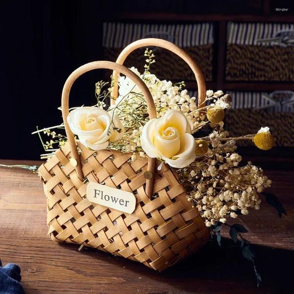 Vases simple esthétique quadrate tissé panier à la maison décor fleur ornement intérieur ornement moderne pique-nique de rangement cadeau