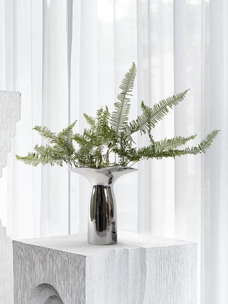 Jarrones simples y ligeros de lujo, jarrón de cerámica plateada galvanizada, estilo nórdico, mueble de TV para sala de estar, mesa contenedora de flores de alto sentido