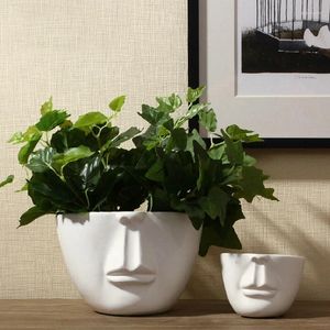 Vazen eenvoudige gezicht foto vlezige indoor potten keramische huizendecoratie creatieve fleurs pour les maisons