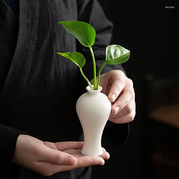 Vases Simple Mini petit vase en porcelaine blanche Jade Ornement d'eau bénite Arrangement de fleurs Cérémonie de thé en céramique Décoration de la maison