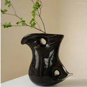 Vases Simple Modern Black Wabi Sabi Vent Hollow Out Vase Niche Senior Céramic Living Room Decoration décoration Ornements