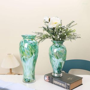 Vases Simple Rétro Multicolore Vase En Verre Nacré Salon Table À Manger Porche Arrangement De Fleurs Décoration
