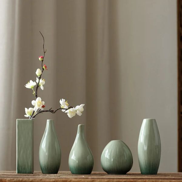 Vases Petits vases muraux décoratifs en céramique verte hydroponie moderne blanc noir décor de salon de maison pot pour plantes fleurs Zen