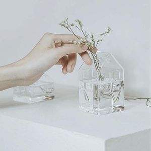 Vases Petit vase en verre transparent en forme de maison pour mariage