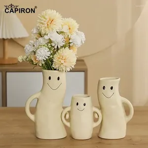 Vases souriant famille céramique Bud Vase beige couple amateur de fleurs figurine salon salon intérieur tablette de table décoration maison