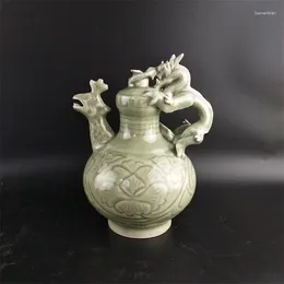 Vases Song Yaozhou Kiln Celadon sculpture dragon manche phoenix tête de dos de backflow Pot Antique Collection