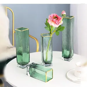 Vases Carré Vert Clair Vase En Verre Translucide Ornements Décoratifs Bureau Hydroponique Arrangement De Fleurs Conteneur Décor