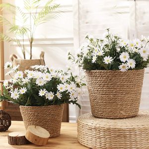 Vases paille tissage fleur plante panier herbe planteur intérieur extérieur Pots couverture conteneurs pour plantes plantables FU 230603