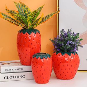 Vases Strawberry Ceramic Vase Simulation Fruit Potted Plant Decoration Salon Room Bedroom Étude Hydroponic Home Decor