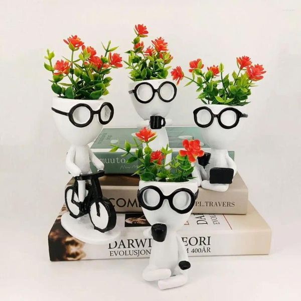 Jarrones Suculentos Flower Pot Decoración de plantas en forma de humano para el Merdestal Home Ornamentos Lindos Plantas Artificiales Desk