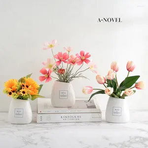Vases Sunflower Artificial Flower Set Decoration Fake Living Room Flowing Flowers Flowers Small Pot Plante Table