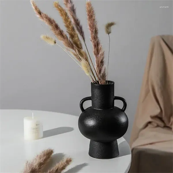 Vases de table noir et solide de haute qualité, créatif, minimaliste, exquis, décoration de la maison, Vase géométrique en céramique Unique