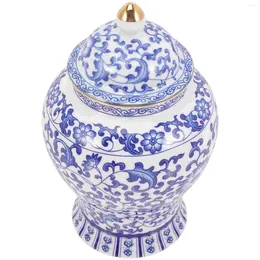 Vases Bocal à thé Boîte de rangement Vase Céramique Gingembre Porcelaine Bleu Blanc Chinoiserie Conteneur Temple Peut Fleur Sucre Chinois Oriental