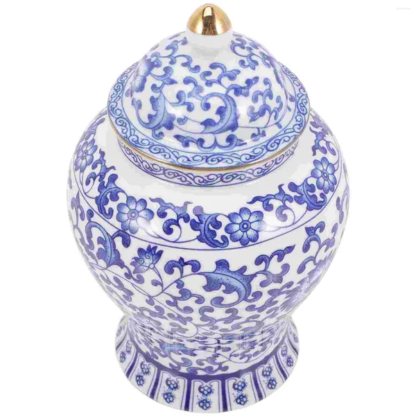 Jarrones Tarros de té Recipiente de almacenamiento Jarrón Cerámica Jengibre Porcelana Azul Blanco Chinoiserie Contenedor Temple Can Flor Azúcar Chino Oriental