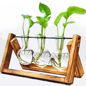 Vases Terrarium Creative Hydroponique Plante Transparent Vase En Bois Cadre vase decoratio Verre De Table Plante Bonsaï Décor fleur vase 221126