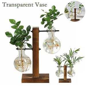 Vases Terrarium Hydroponic Plant Bulbe Vase Vase Verbe en bois Verre-Top Bonsai décor de fleur vintage Pot de fleur