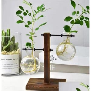 Vazen Terrarium Hydrocultuur Plant Vintage Bloempot Transparante Vaas Houten Frame Glas Tafelblad Planten Home Bonsai Decor 510 R2 Dro Dhj4T