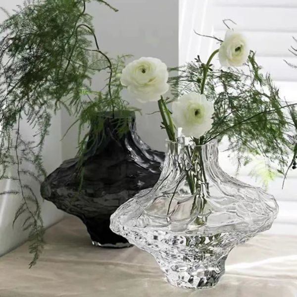 Vases texturé Transparent fumée gris irrégulier verre Vase Style nordique décoration de la maison ornements 230928