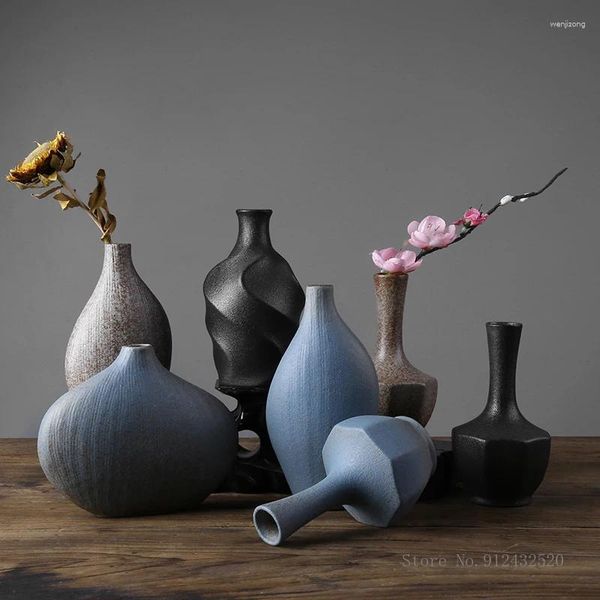 Vases Vase en céramique épaisse Zen arrangement de fleurs chinoises ornements de poterie florale séchée petite porcelaine décoration intérieure de la maison