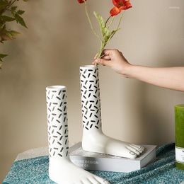 Vases TingKe créatif pied gauche et droit Vase en céramique ornements nordique maison salon porche décoration Sculpture artisanat