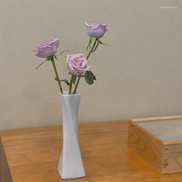 Vases Tingke Tingke de style japonais simple Vase en céramique Créative arrangement de fleurs carrés torsadés nordique décoration spéciale en forme spéciale