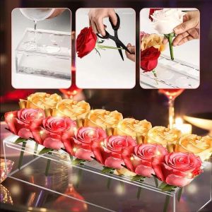 Jarrones en jarrón acrílico transparente, pieza de centro de flores rectangular, mesa de comedor, arreglo floral, decoración de bodas, regalo de maceta de flores