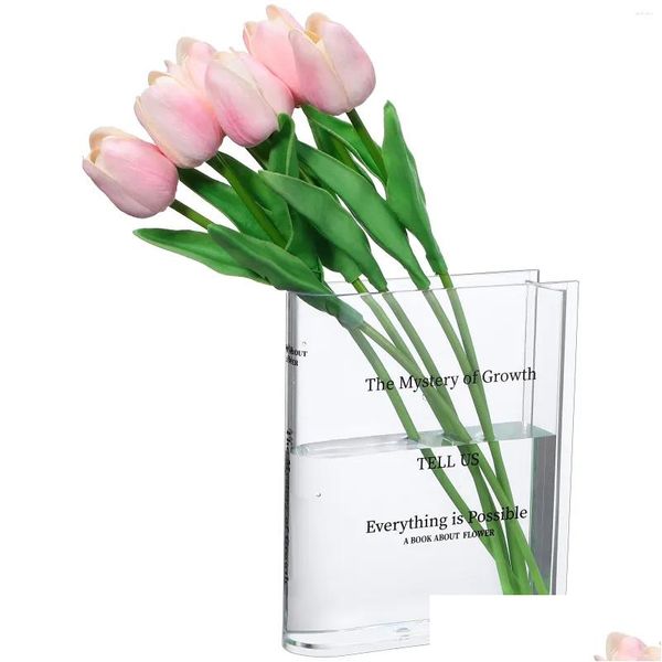 Vases Transparent Livre Vase En Plastique Fleur Florale Pour Fleurs Nordique Clair Bibliothèque Décor En Forme De Goutte Livraison Maison Jardin Dh1Nx