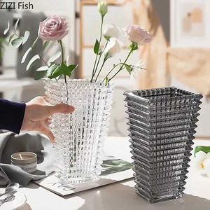 Vases Vases en cristal transparent bords carrés et coins en verre Vase Vase hydroponique Vase Flower Pot Discoration de bureau J240515