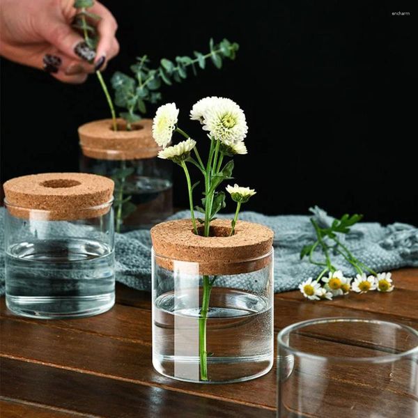 Jarrones Cilíndricos Transparentes Vase de vidrio hidropónico Cilíndrico Arreglos florales modernos para el escritorio de oficina Home