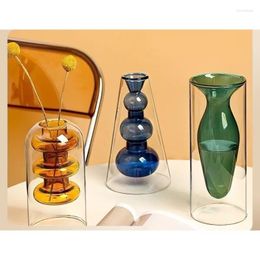 Vases transparentes en verre de couleur à double couche
