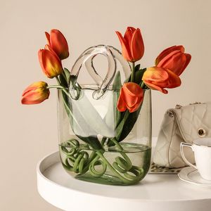 Vases Transparent sac en verre vase créatif aquarium décoration bulle fleur sac à main vase bureau pièce maîtresse décoration de la maison mariage tulipe panier 230422