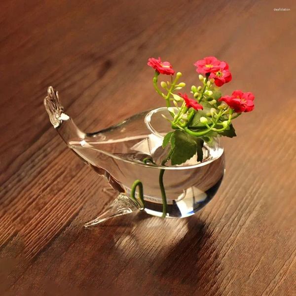 Jarrones Vasos de flores de vidrio transparente Creative Lindo estilo de ballenas Hydroponics Planta Flower Crafts Desktop Ornament