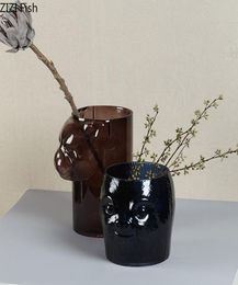 Vases Verre transparente Otter Bear Head Statue Bureau décor Ornements de fleur insert peint en vitrine vitrée décoration de maison moderne2103194