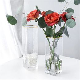 Vazen Transparant Glazen Vaas Creatieve Vierkante Kantoor Tafelblad Plant Bonsai Decor Nordic Bloemen Pot Mand voor Thuis 230701