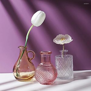 Vases Vase en verre transparent fleur moderne coloré petit arrangement de mariage frais Terrarium décor à la maison