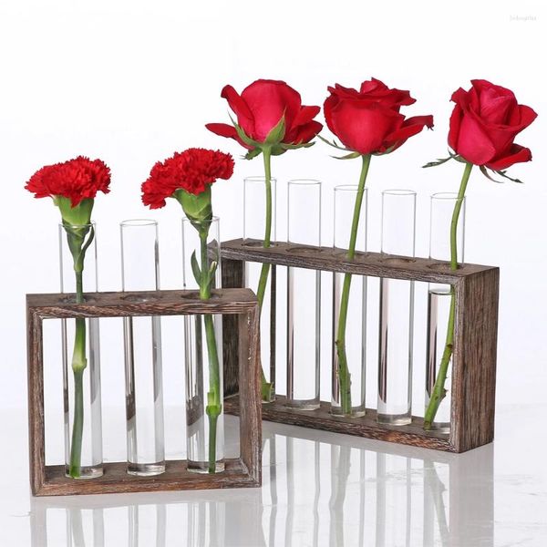 Vases transparent en verre en verre en bois de table en bois Ornements et support de fleur de planter