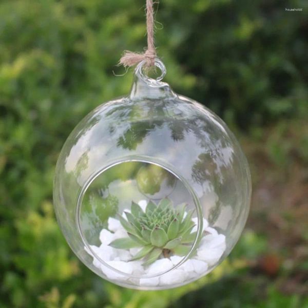 Jarrones Florero de vidrio colgante transparente Planta suculenta redonda Musgo Decoración de flores hidropónicas para el hogar Sala de estar Jardín