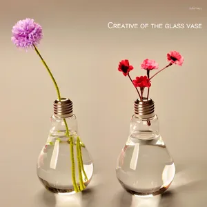 Vases Transparent Ampoule Forme Vase En Verre Créatif Arrangement De Fleurs Plantes Hydroponiques Conteneur Table Ornements Décor